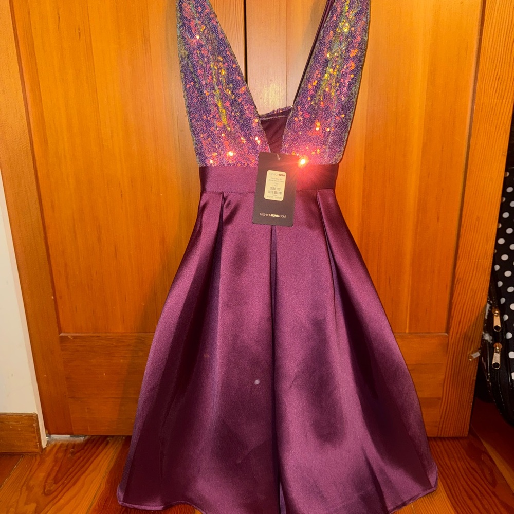 Fashion Nova Purple Sequin V-Neck Party Dress